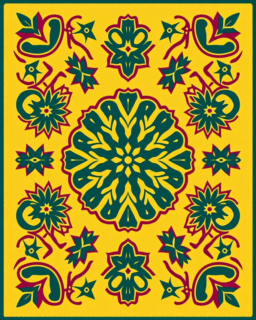 Rich Amber Teal Medallion Garden Rug
