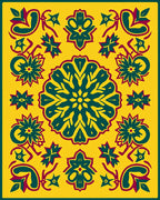 Rich Amber Teal Medallion Garden Rug
