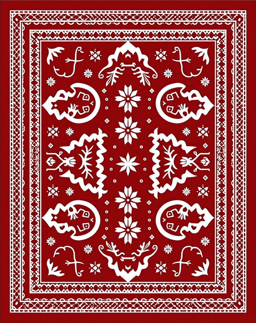 Crimson White Folk Art Medallion Rug