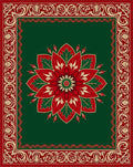 Rich Red Floral Medallion Emerald Border Rug