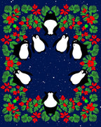 Whimsical Penguin Christmas Garland Rug