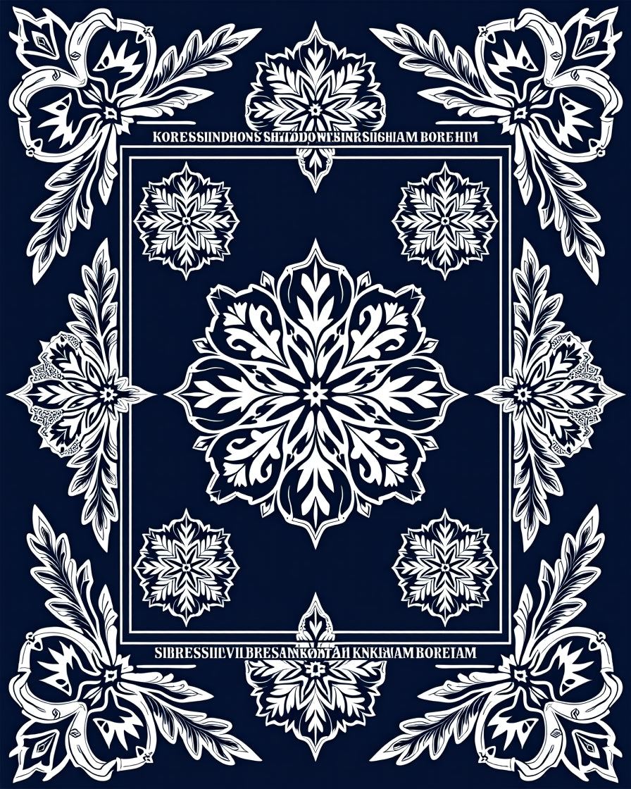 Rich Navy White Floral Mandala Rug
