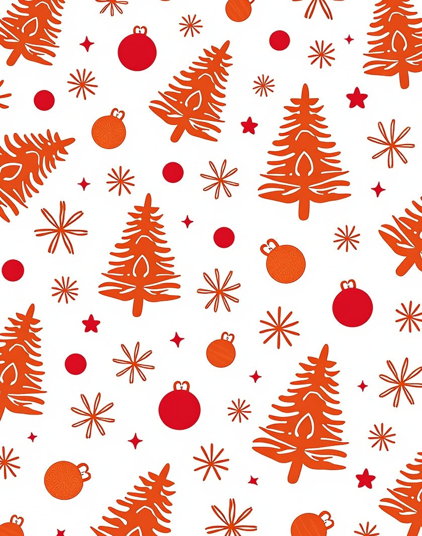 Orange Christmas Trees Festive Ornaments White Rug