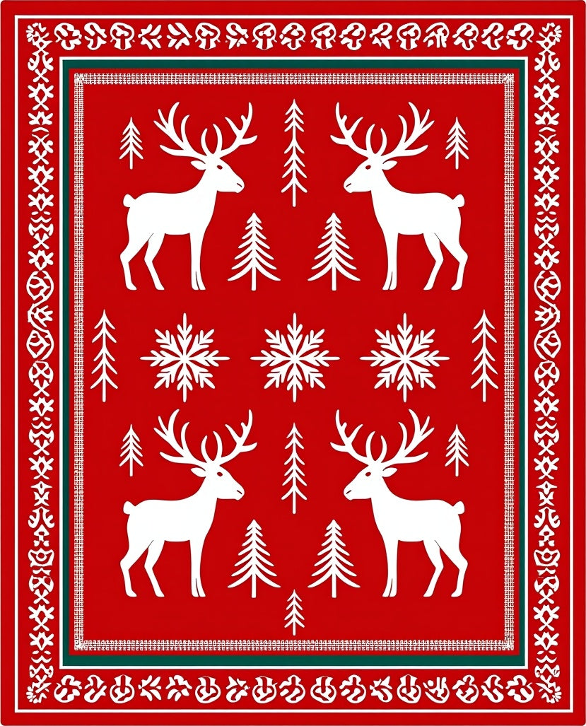 Bold Red Snow Reindeer Forest Rug