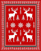 Bold Red Snow Reindeer Forest Rug