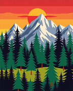 Vibrant Evergreen Mountain Sunset Rug