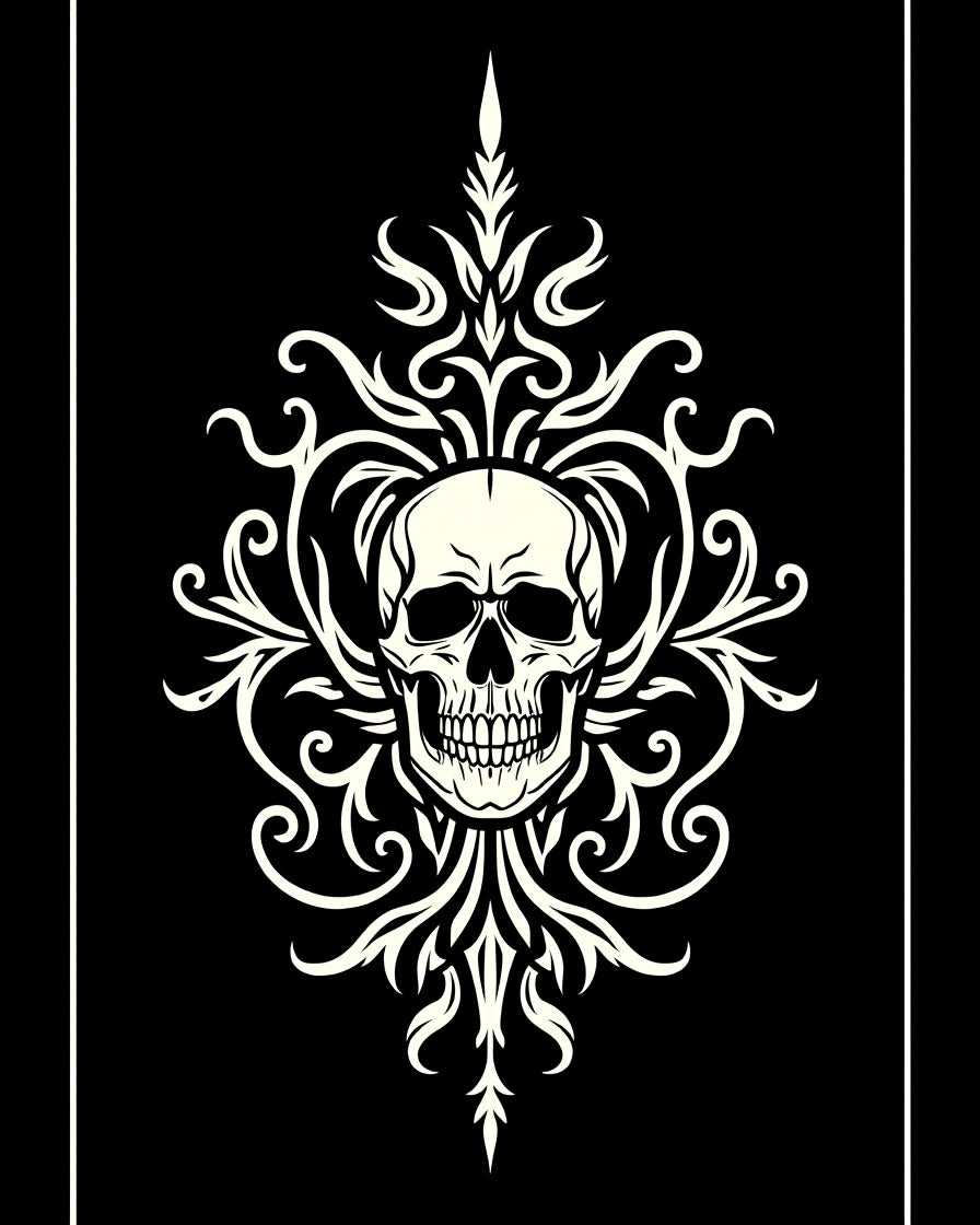 Cream Skull Floral Swirl Accent Rug