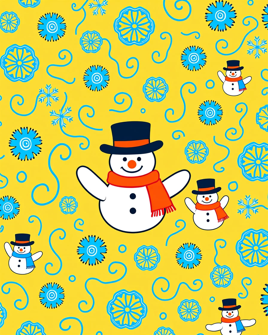 Cheery yellow snowman with blue snowflakes Rug