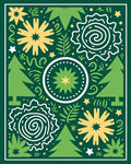 Festive Green Yellow Forest Celebration Rug