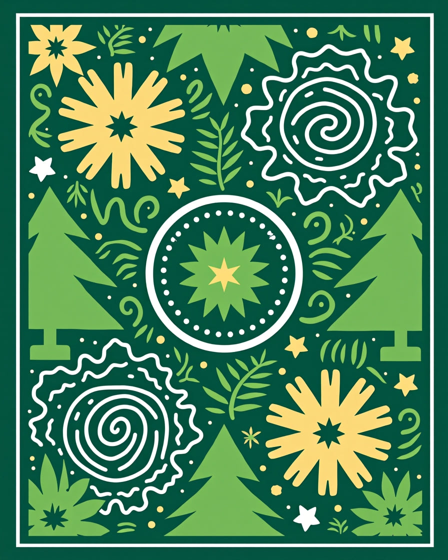 Festive Green Yellow Forest Celebration Rug