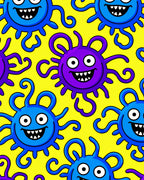 Funny Blue Purple Creatures Yellow Background Rug