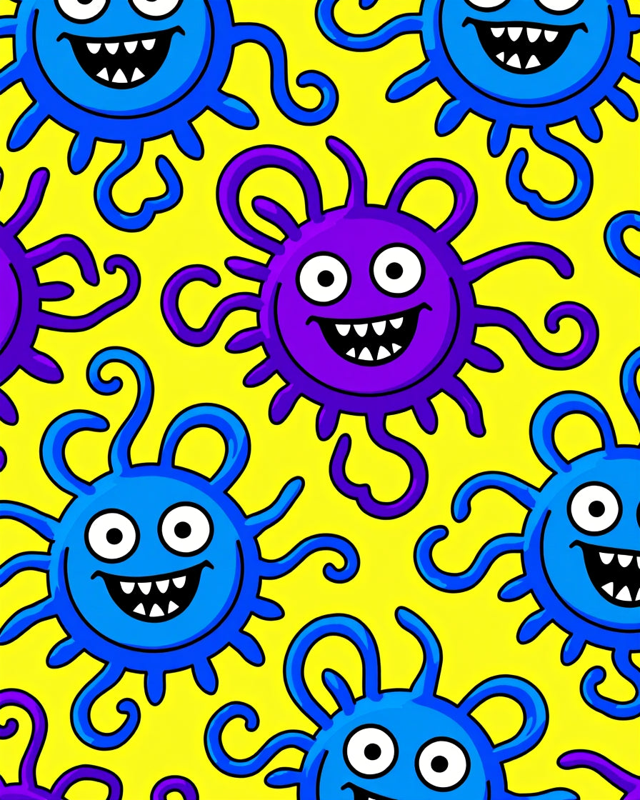 Funny Blue Purple Creatures Yellow Background Rug