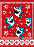 Whimsical Blue Sharks Snowflakes Red Rug