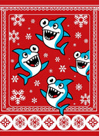 Whimsical Blue Sharks Snowflakes Red Rug