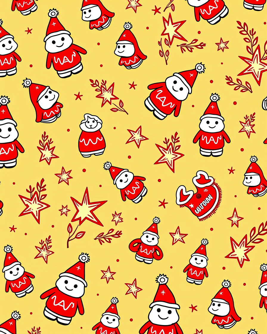Whimsical Red Santa Folk Stars Rug