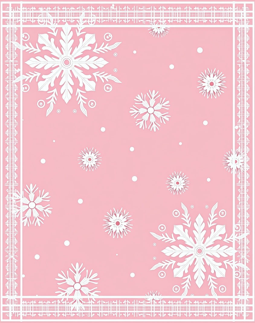 Feminine Pink Snowflake Winter Scene Rug