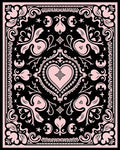 Pink Black Floral Heart Medallion Rug