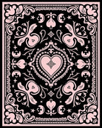 Pink Black Floral Heart Medallion Rug
