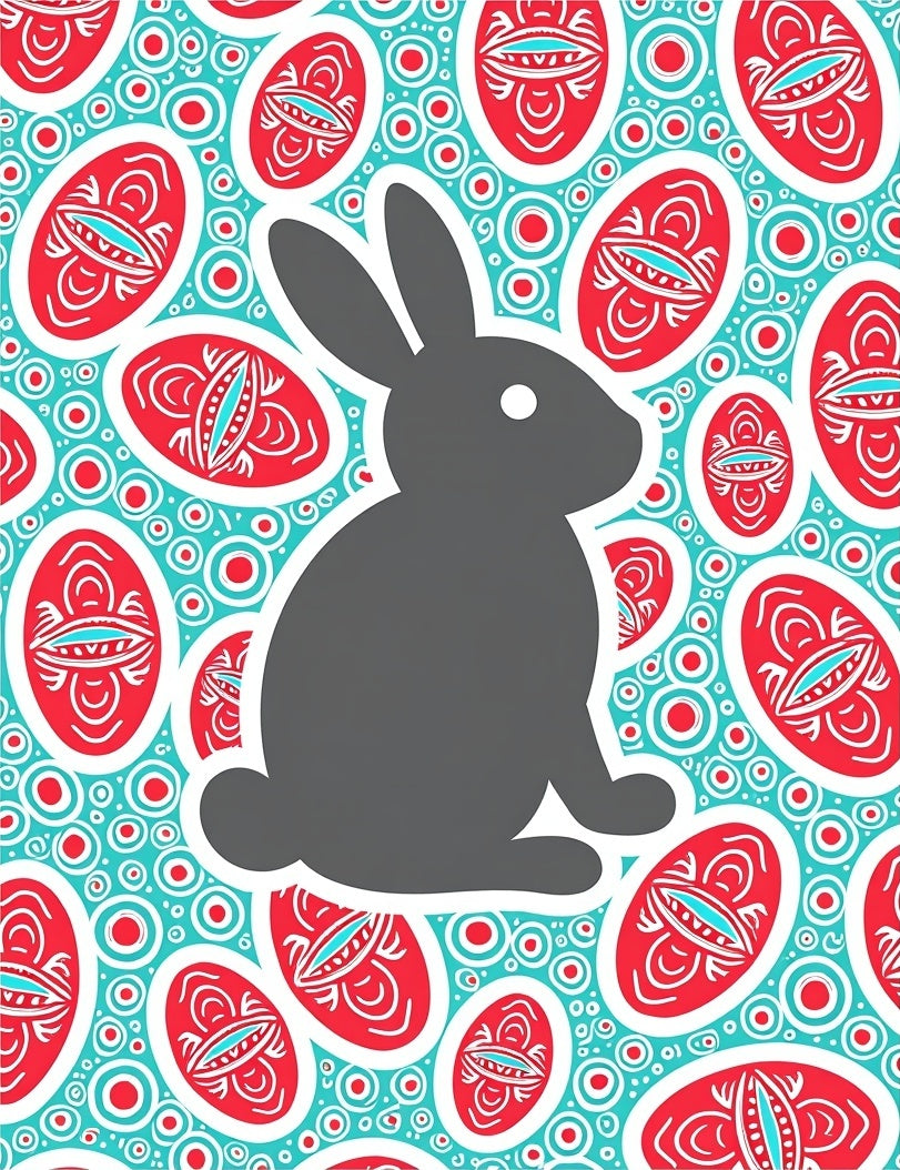 Gray Rabbit Red Oval Circles Rug