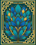Luxe Teal Blue Golden Bloom Rug
