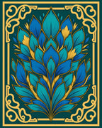Luxe Teal Blue Golden Bloom Rug