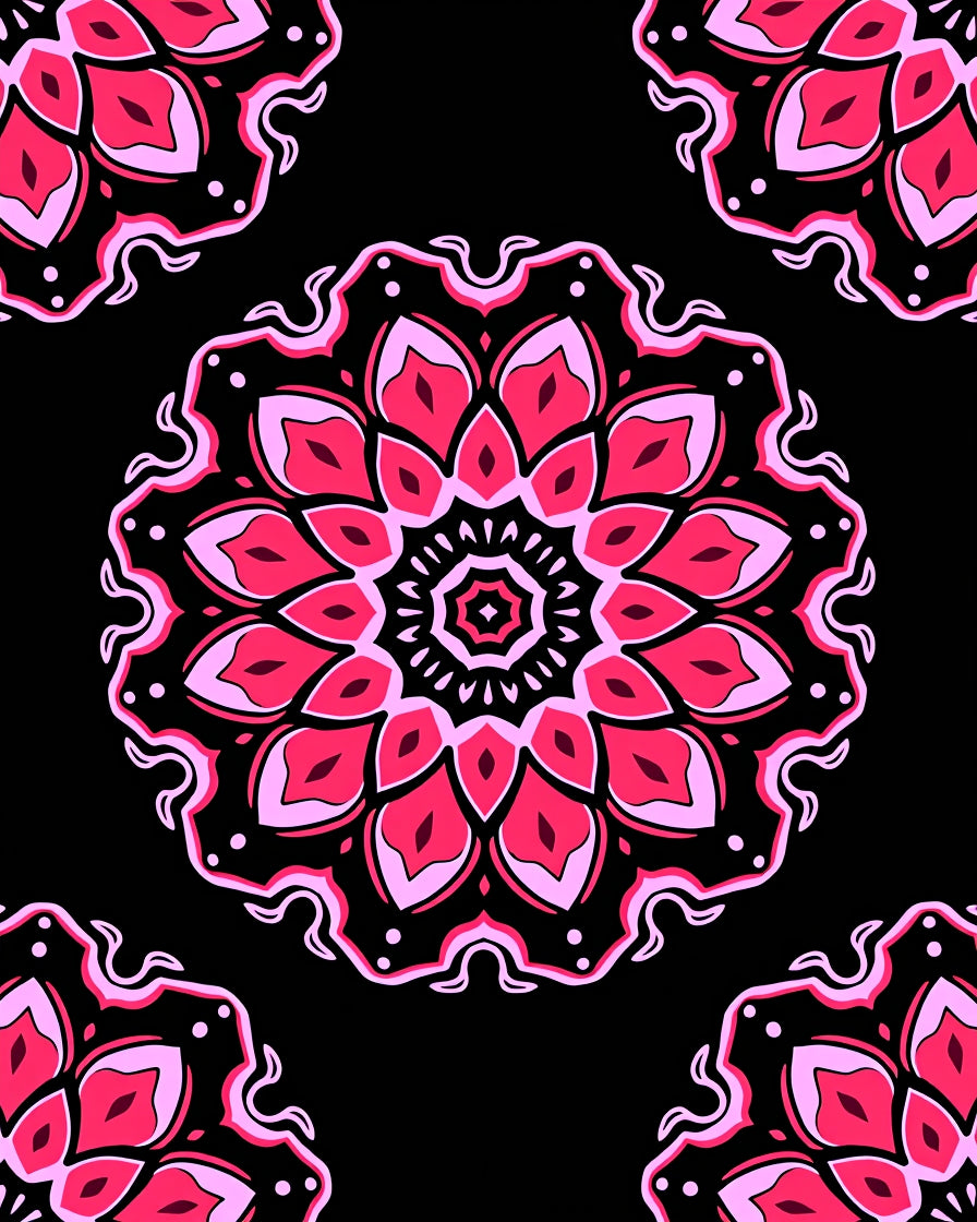 Pink Crimson Floral Mandala Roundel Rug