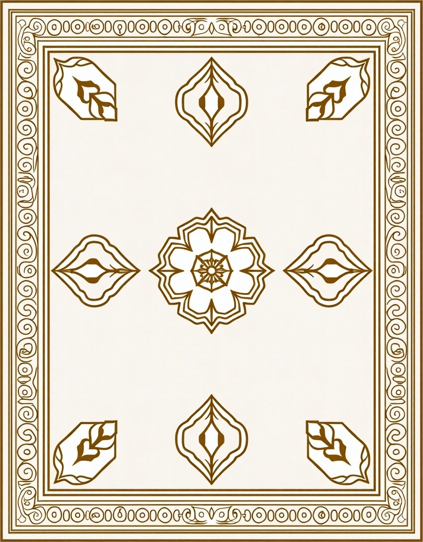Ornate Golden Floral Bordered Rug