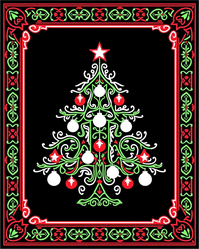 Festive Green White Red Christmas Tree Rug