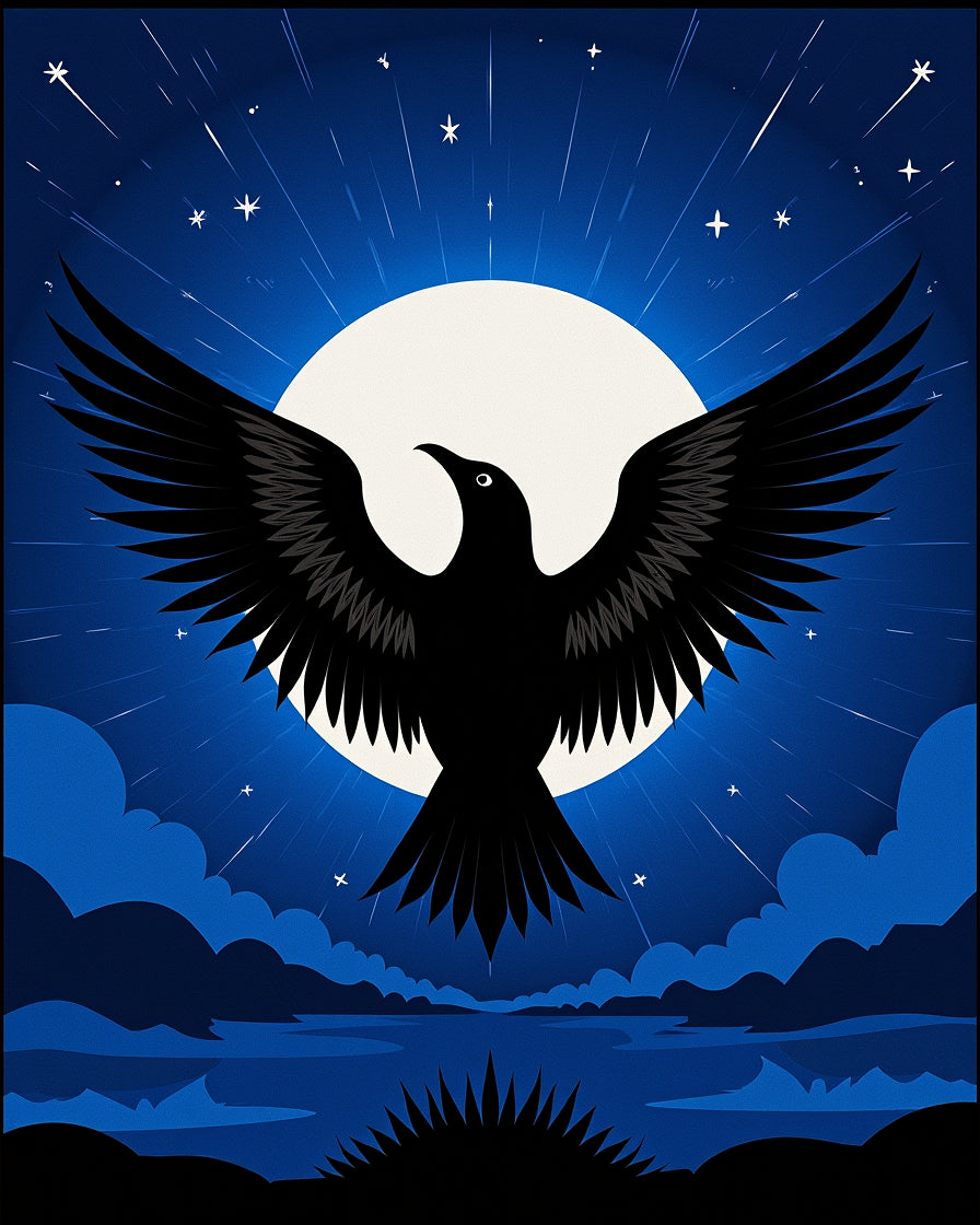 Flying Black Crow Moon Night Rug