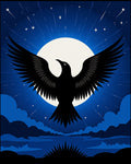 Flying Black Crow Moon Night Rug