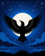 Flying Black Crow Moon Night Rug