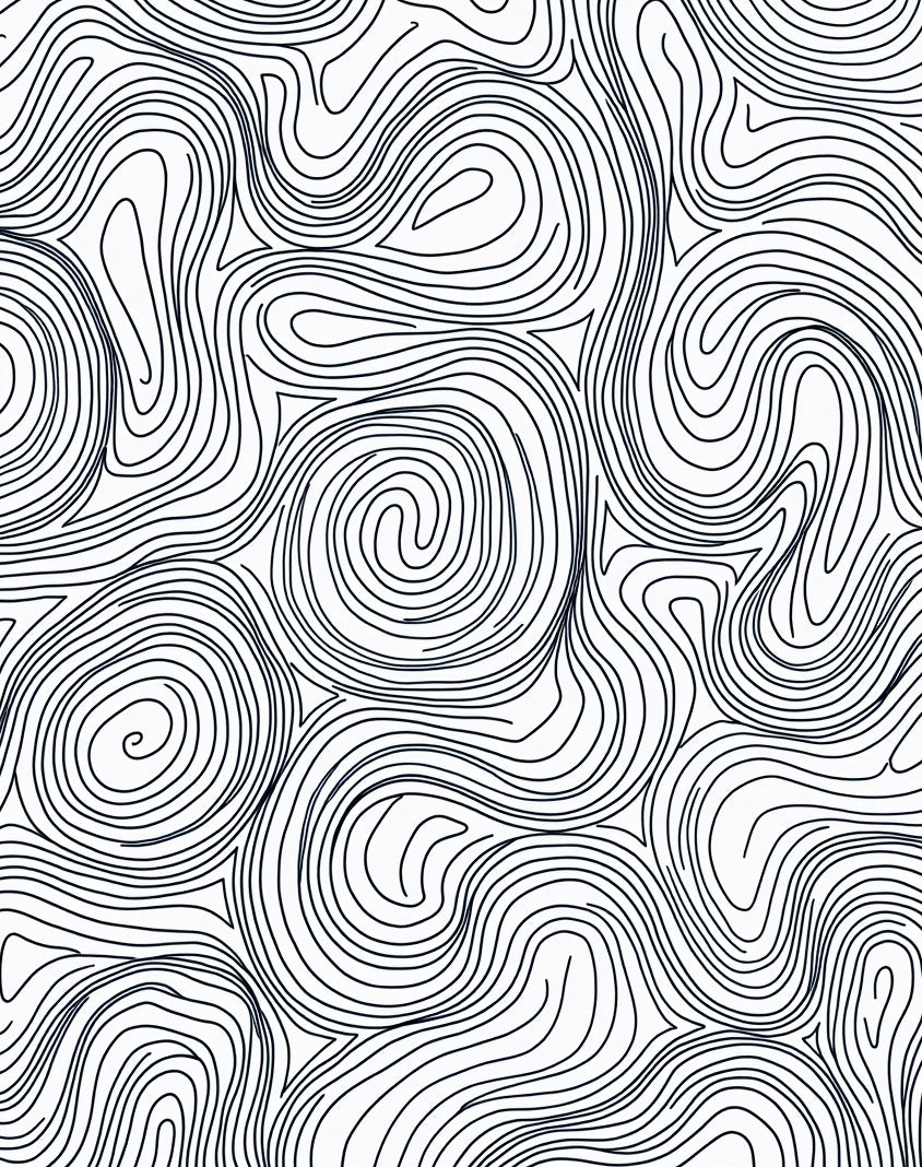 Black White Organic Contour Lines Rug