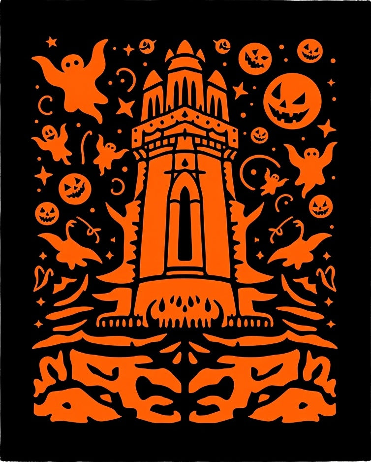 Orange Halloween Castle Ghosts Pumpkins Night Rug