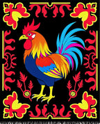 Vibrant Rooster Floral Border Rug