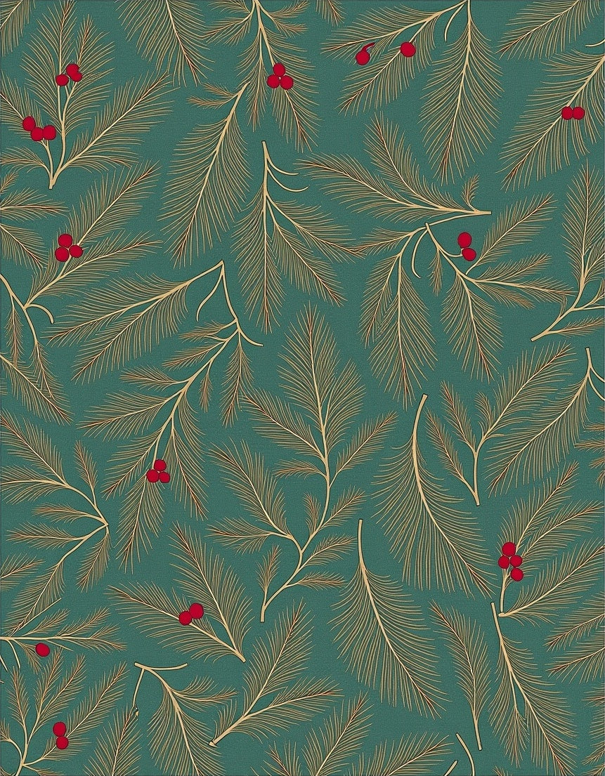 Teal Pine Branch Red Berry Rug