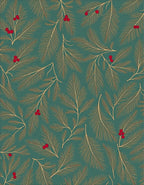 Teal Pine Branch Red Berry Rug