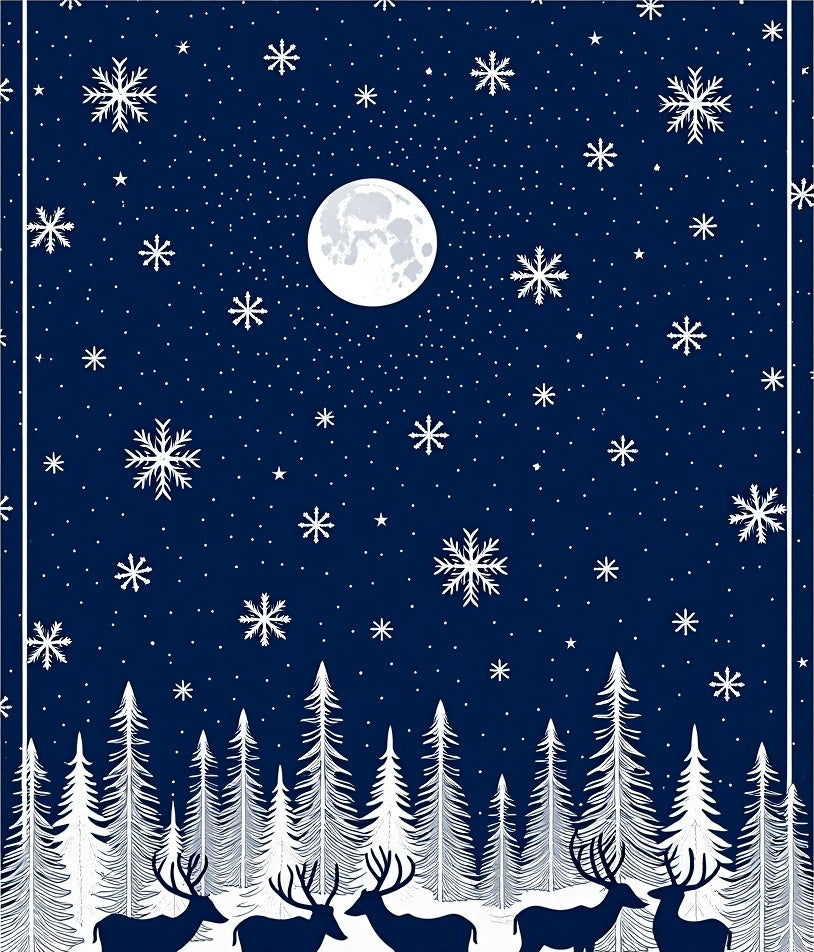 Winter Forest Moonlit Snowflakes Deer Rug