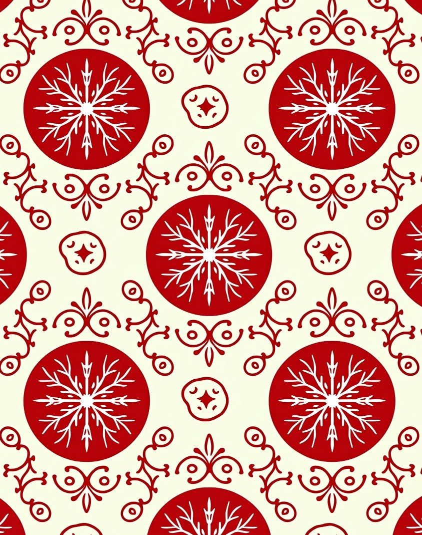 Crimson Snowflake Medallion Folk Art Rug