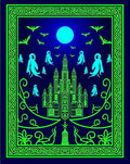 Eerie Neon Gothic Castle Ghost Moon Bats Rug