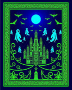 Eerie Neon Gothic Castle Ghost Moon Bats Rug