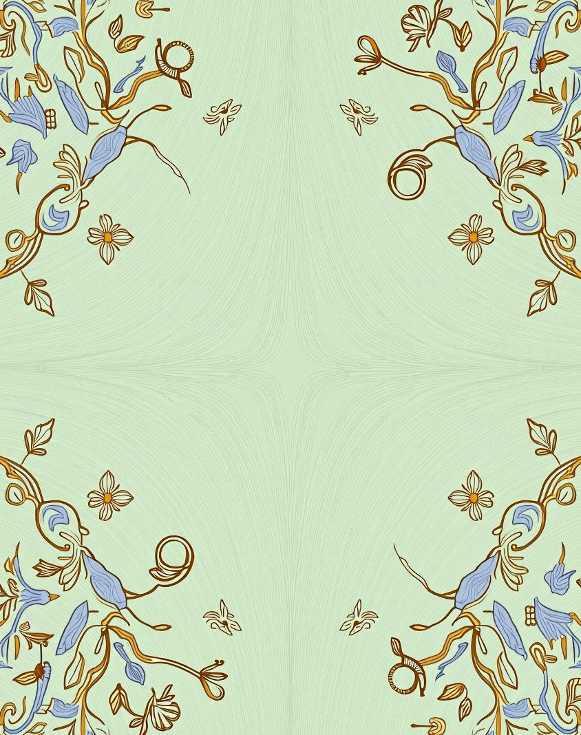 Delicate Golden Blue Floral Vines Rug