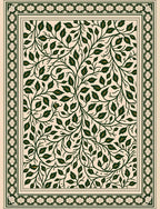 Dark Green Leaf Vine Intricate Border Rug