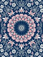 Grand Pink Floral Medallion Navy Rug