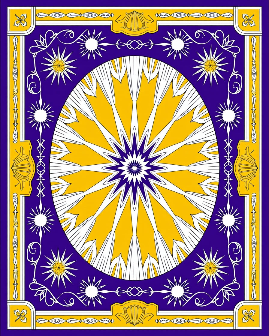 Royal Blue Yellow Sunburst Mandala Rug