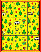 Festive Yellow Christmas Trees Candy Canes Rug