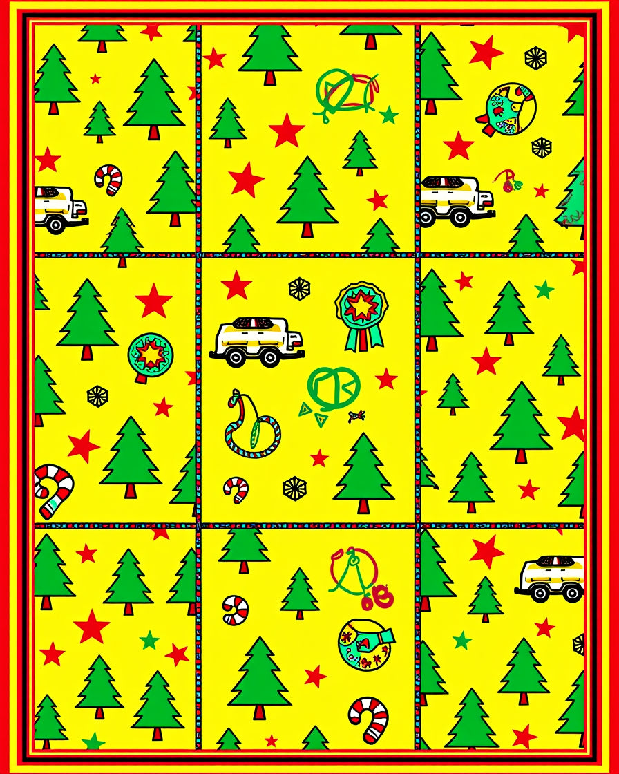 Festive Yellow Christmas Trees Candy Canes Rug