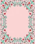 Coral Blue Floral Vine Border Rug