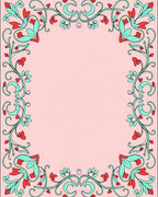 Coral Blue Floral Vine Border Rug