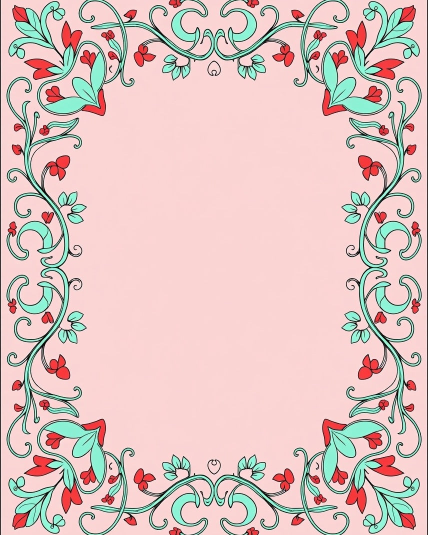Coral Blue Floral Vine Border Rug