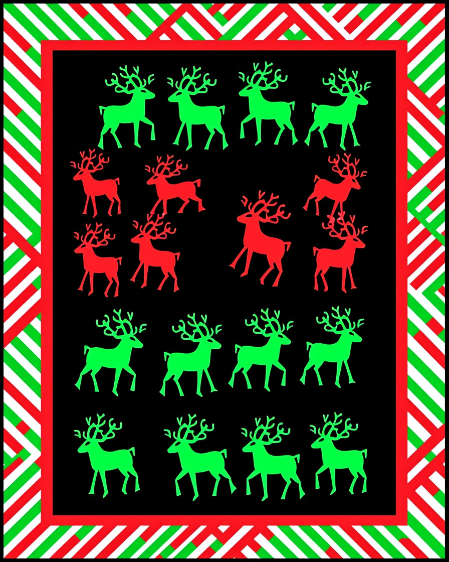 Red Green Reindeer Black Border Rug